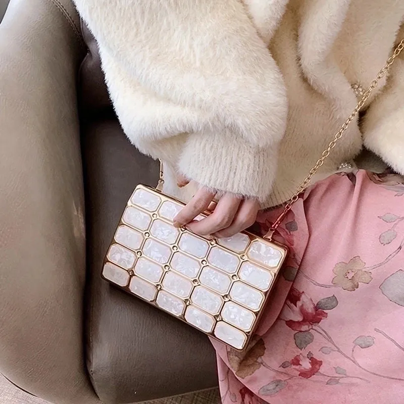 Arylic Marble Square Clutch Evening Bag