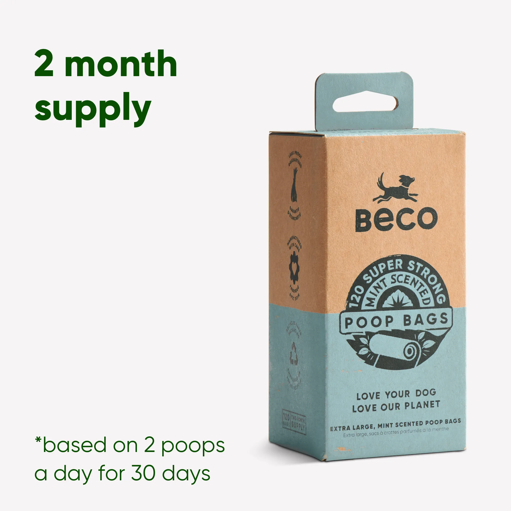 Beco Poop Bag, Mint Scented | Big, Strong, Leak-Proof