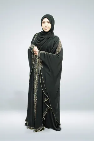 Black Open Farasha with Heavy Stone Work Border