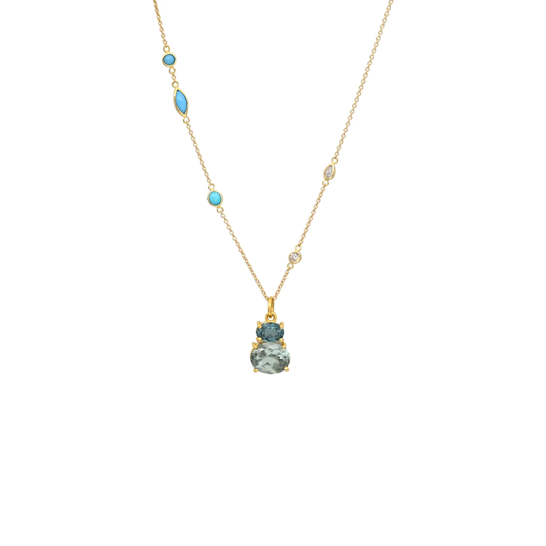 BLUE DOUBLE TOURMALINE PENDANT 18K YELLOW GOLD