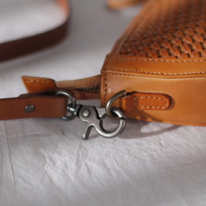 Boho Womens Half Round Brown Leather Braided Crossbody Purse Small Shoulder Bag for Women