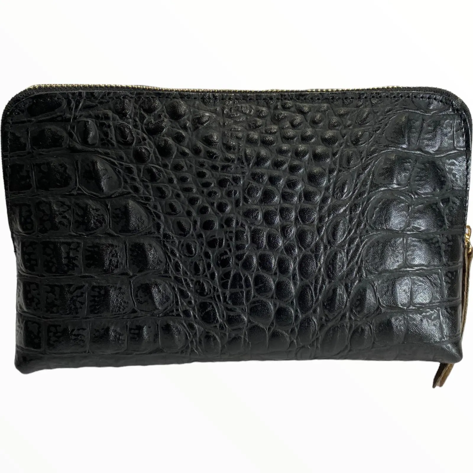 Box XL. Black alligator-print leather messenger bag