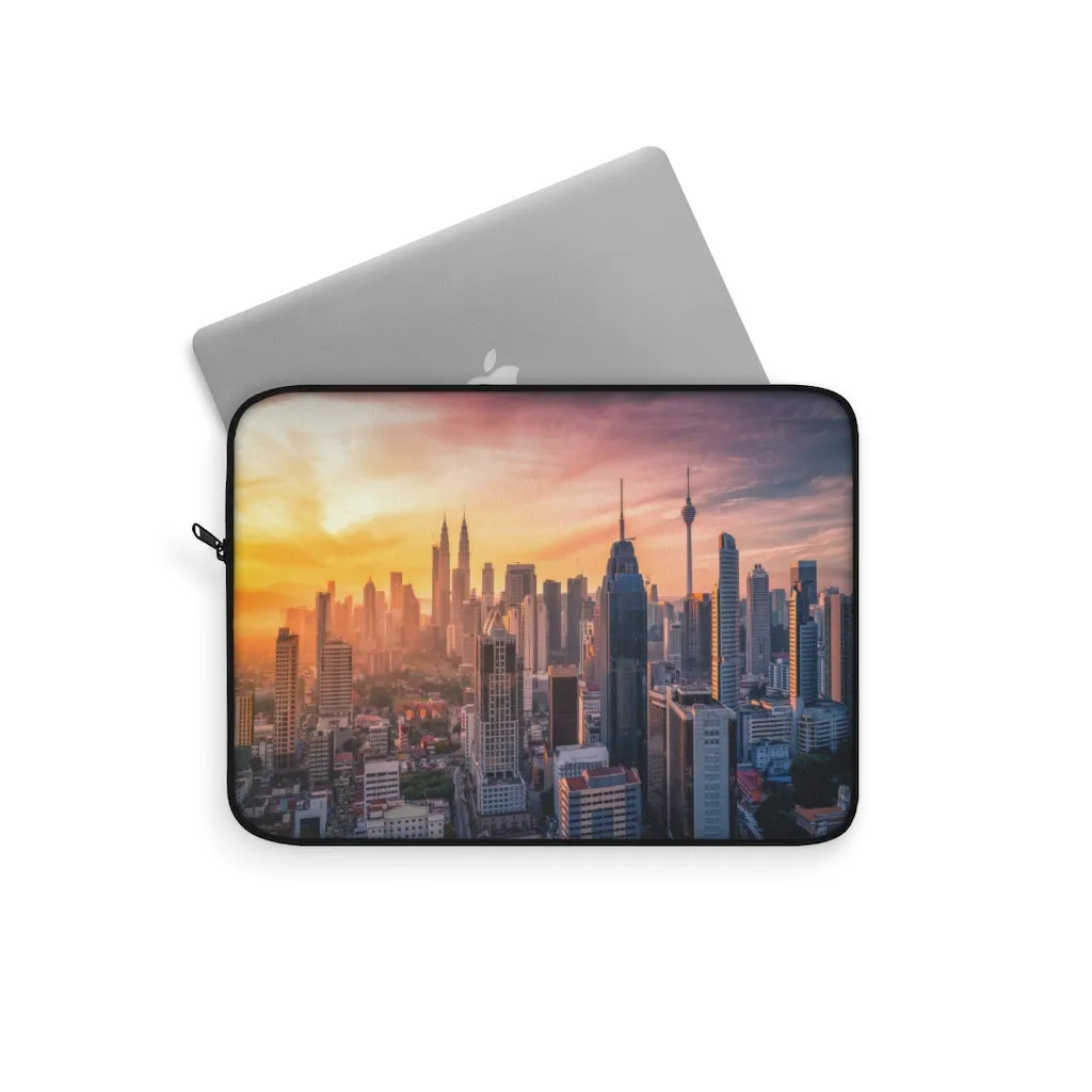 City Skyline Laptop Sleeve Case, Sunset Computer MacBook Pro 12 13 Air 15 inch Tablet Canvas Skin Bag Zipper Cover