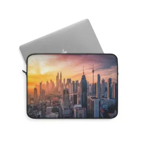 City Skyline Laptop Sleeve Case, Sunset Computer MacBook Pro 12 13 Air 15 inch Tablet Canvas Skin Bag Zipper Cover