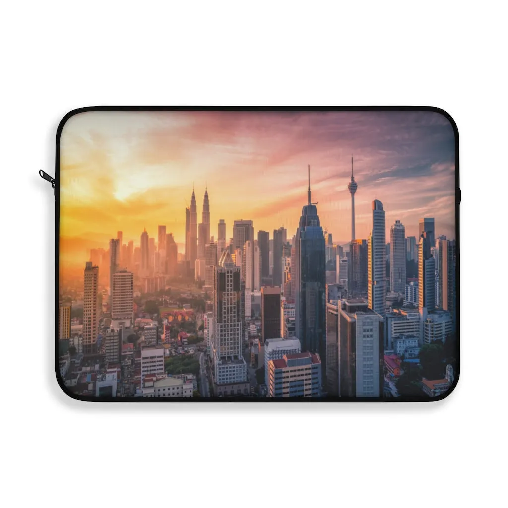 City Skyline Laptop Sleeve Case, Sunset Computer MacBook Pro 12 13 Air 15 inch Tablet Canvas Skin Bag Zipper Cover