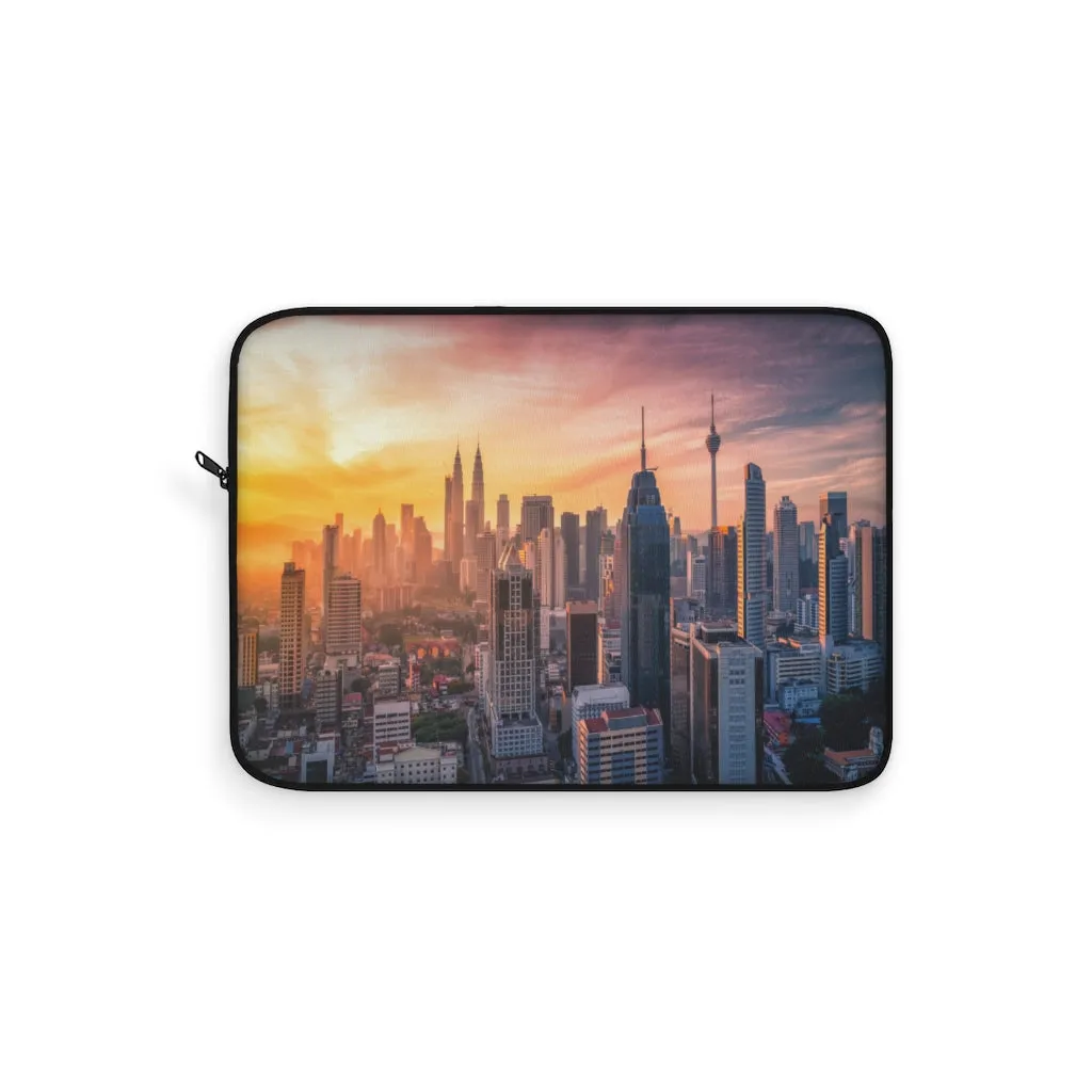 City Skyline Laptop Sleeve Case, Sunset Computer MacBook Pro 12 13 Air 15 inch Tablet Canvas Skin Bag Zipper Cover