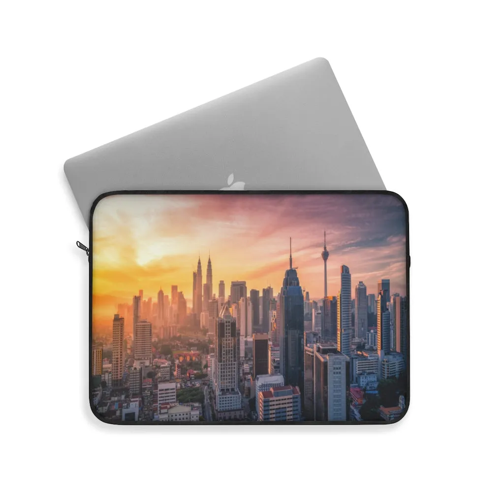 City Skyline Laptop Sleeve Case, Sunset Computer MacBook Pro 12 13 Air 15 inch Tablet Canvas Skin Bag Zipper Cover