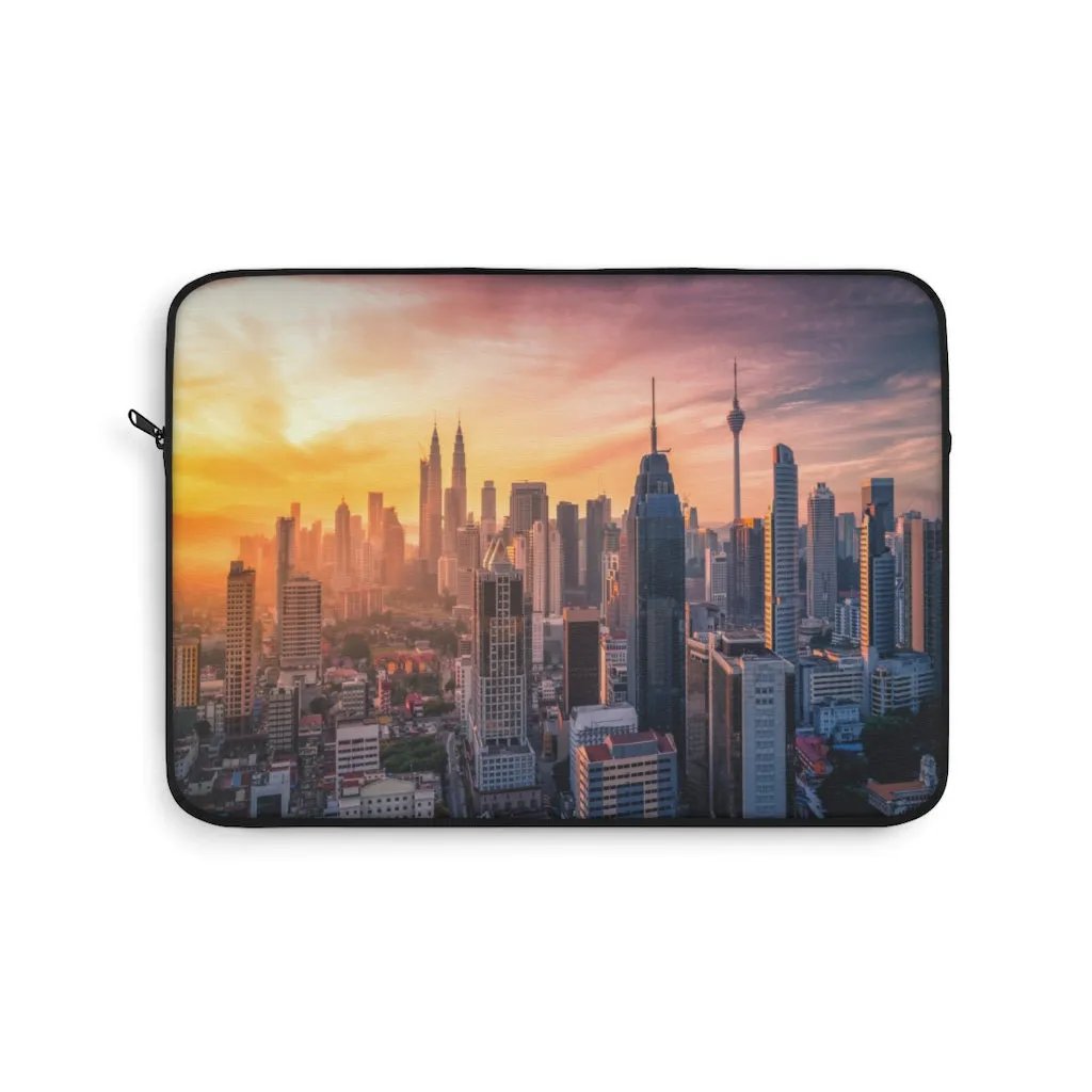 City Skyline Laptop Sleeve Case, Sunset Computer MacBook Pro 12 13 Air 15 inch Tablet Canvas Skin Bag Zipper Cover