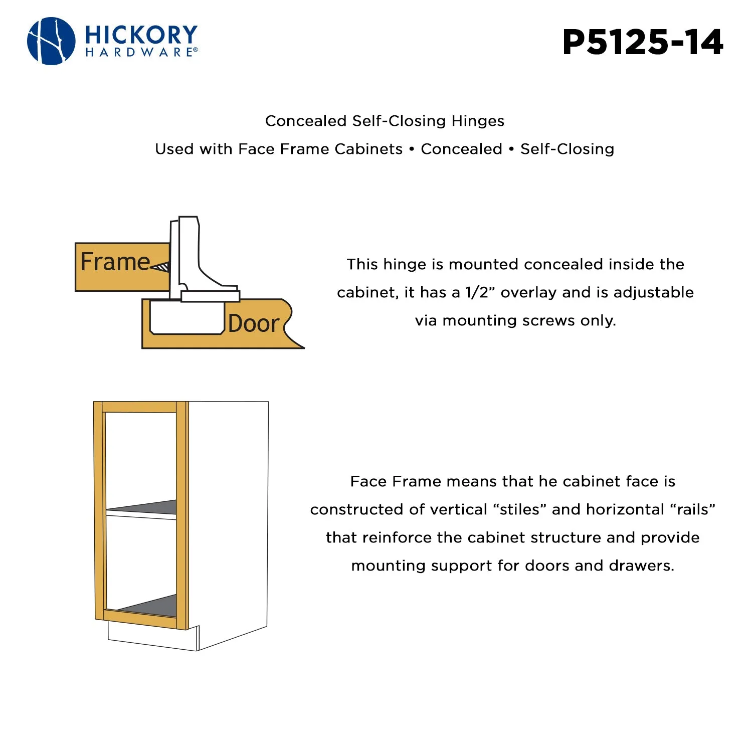 Concealed 1/2 Inch Overlay Face Frame Self-Close Hinge