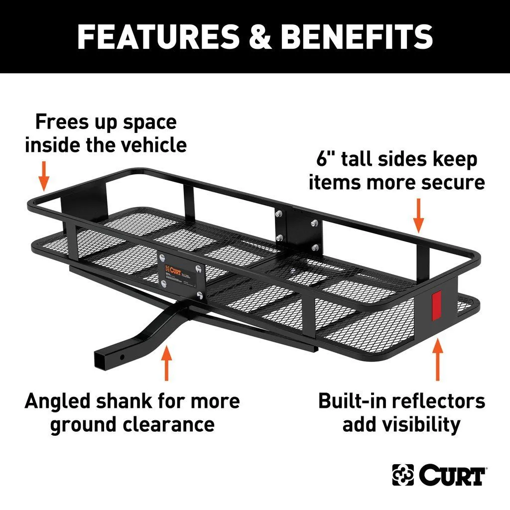 Curt 60" X 20" Black Steel Basket Cargo Carrier Fixed 500lbs 2" Rise | 2" Shank