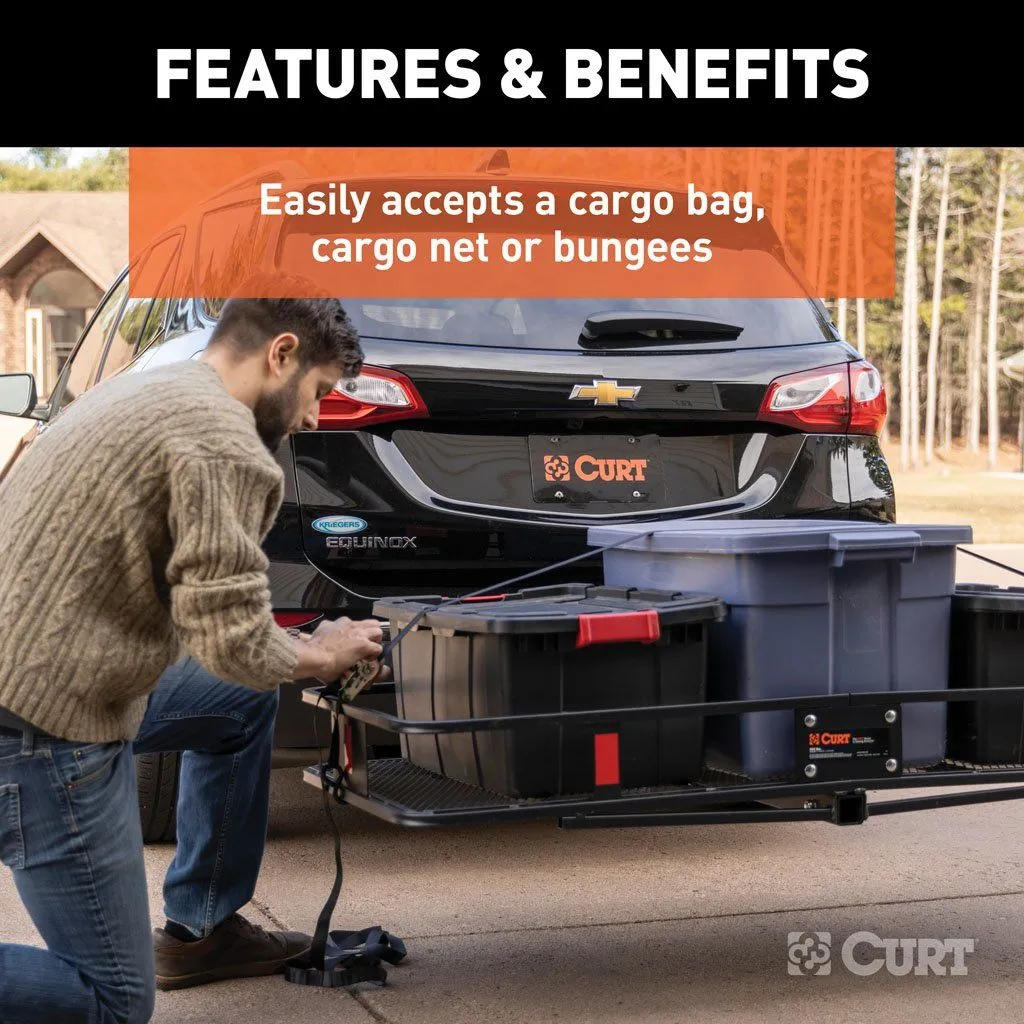 Curt 60" X 20" Black Steel Basket Cargo Carrier Fixed 500lbs 2" Rise | 2" Shank