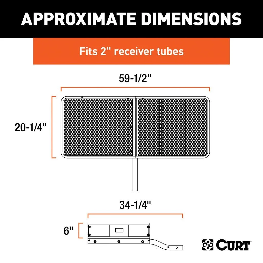 Curt 60" X 20" Black Steel Basket Cargo Carrier Fixed 500lbs 2" Rise | 2" Shank