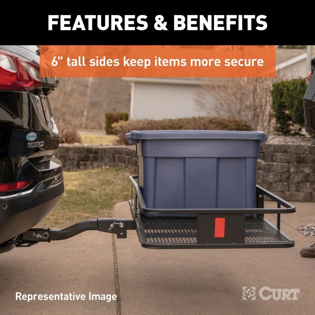 Curt 60" X 20" Black Steel Basket Cargo Carrier Fixed 500lbs 2" Rise | 2" Shank