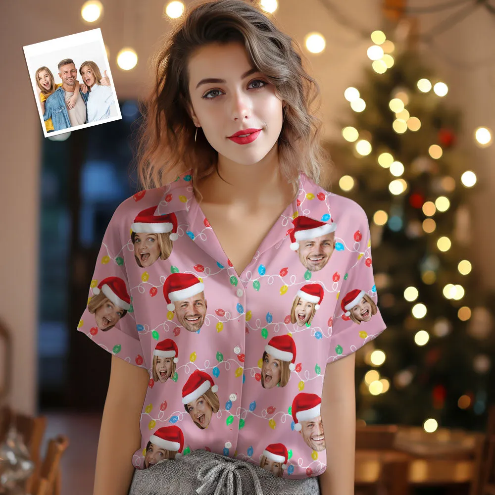 Custom Face Women's Hawaiian Shirts Personalised Photo Christmas Family Xmas Leds Aloha Shirts