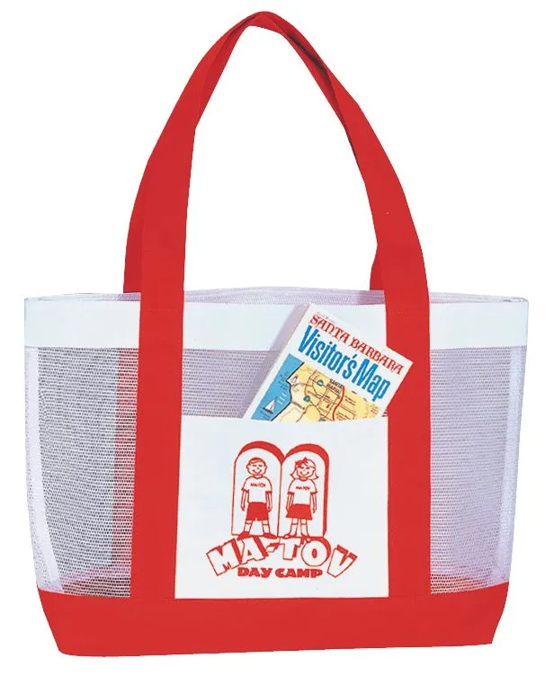 Custom Mesh Tote Bag With Front Slip Pocket