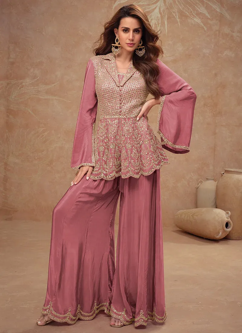 Designer and Exquisite Embroidered Peplum Style Palazzo Suit