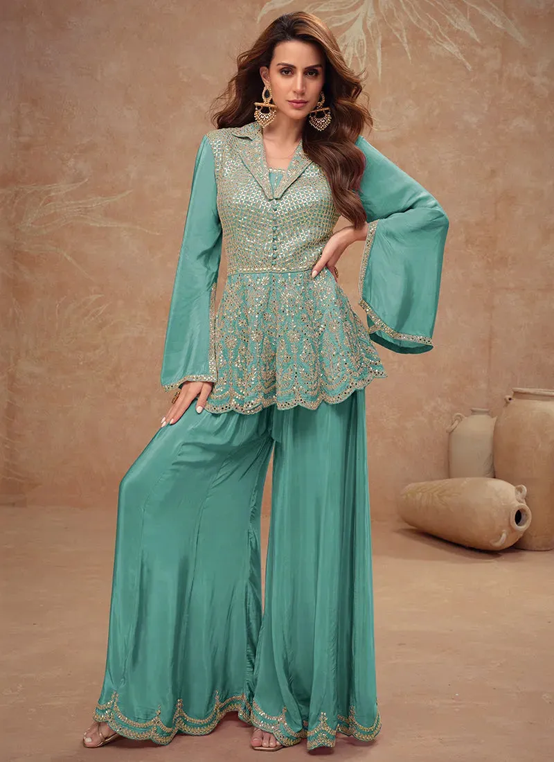 Designer and Exquisite Embroidered Peplum Style Palazzo Suit