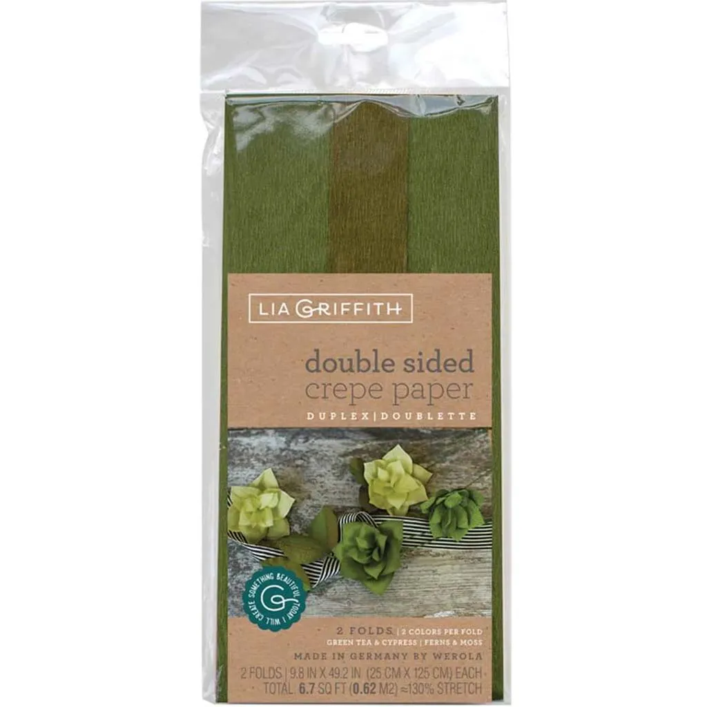 Double Sided Crepe Paper 25cm x 125cm Green Tea, Cypress & Ferns, Moss