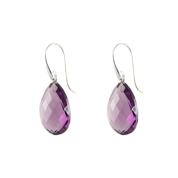 Earrings - Drop Almond Shape Amethyst & Sterling Silver