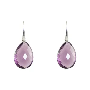 Earrings - Drop Almond Shape Amethyst & Sterling Silver