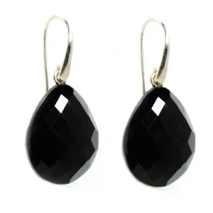 Earrings - Drop Almond Shape Black Onyx & Sterling Silver