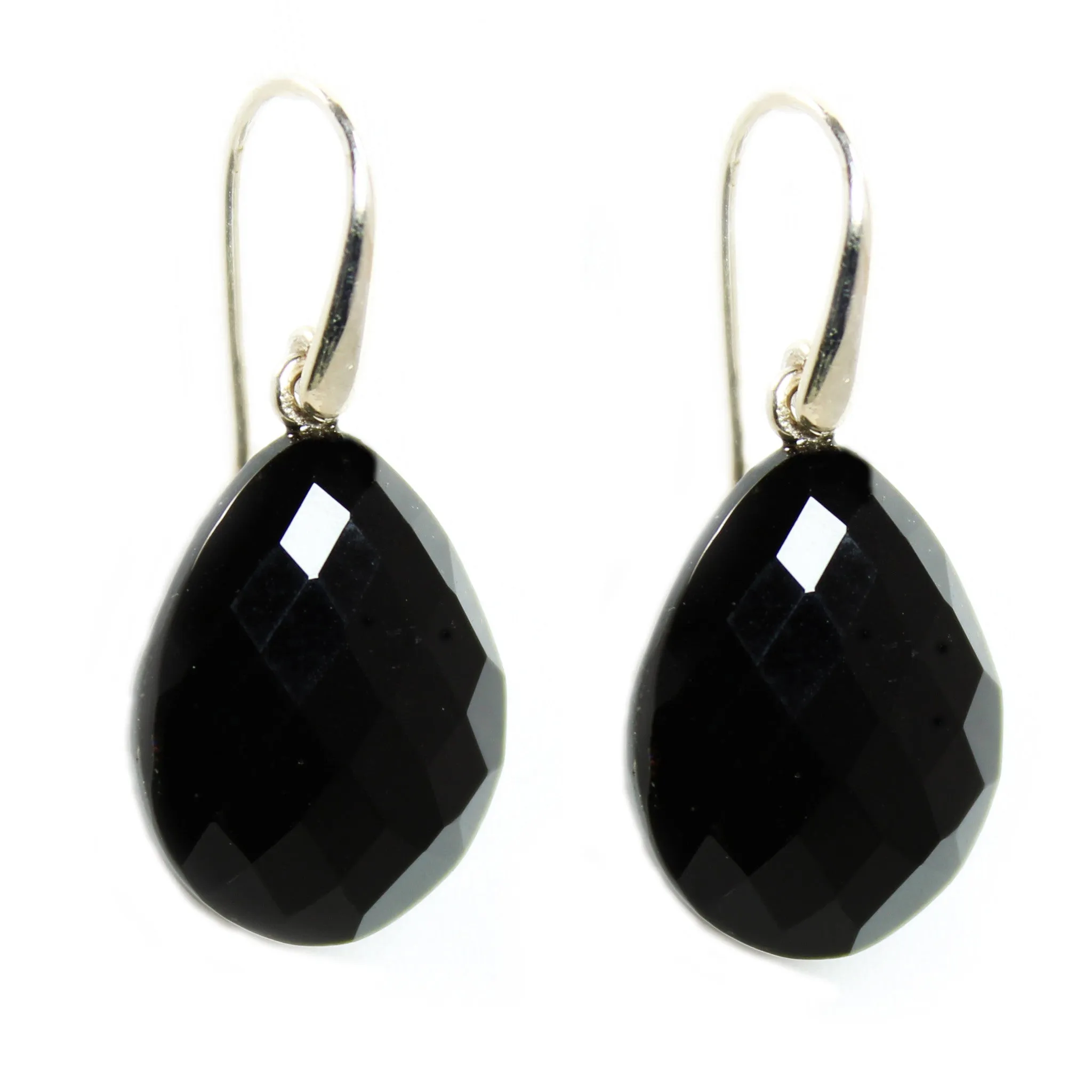 Earrings - Drop Almond Shape Black Onyx & Sterling Silver