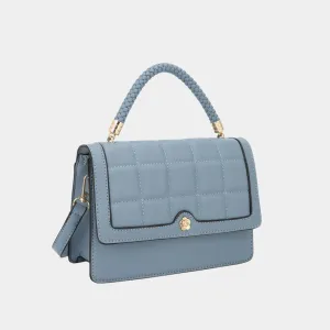 Elegant Quilted Crossbody Bag with Braided Handle and Flower Button