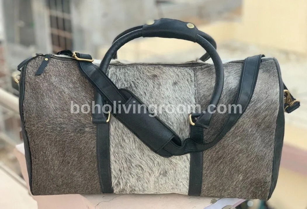 Exotic Grey Cowhide Overnight Bag