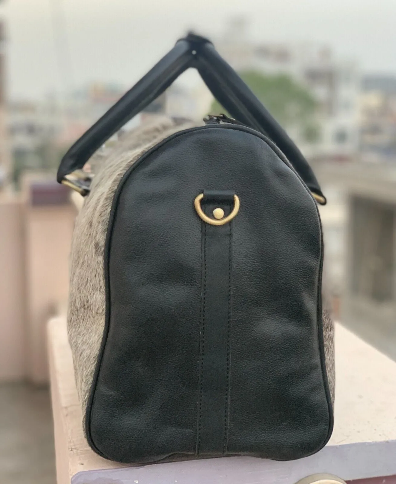 Exotic Grey Cowhide Overnight Bag