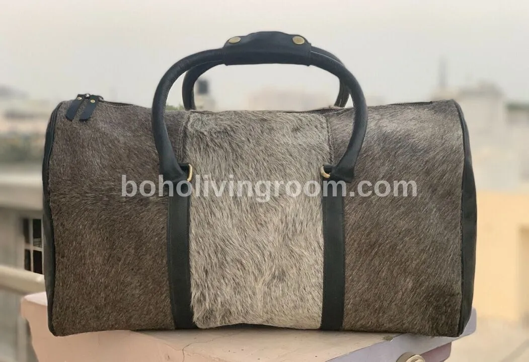 Exotic Grey Cowhide Overnight Bag