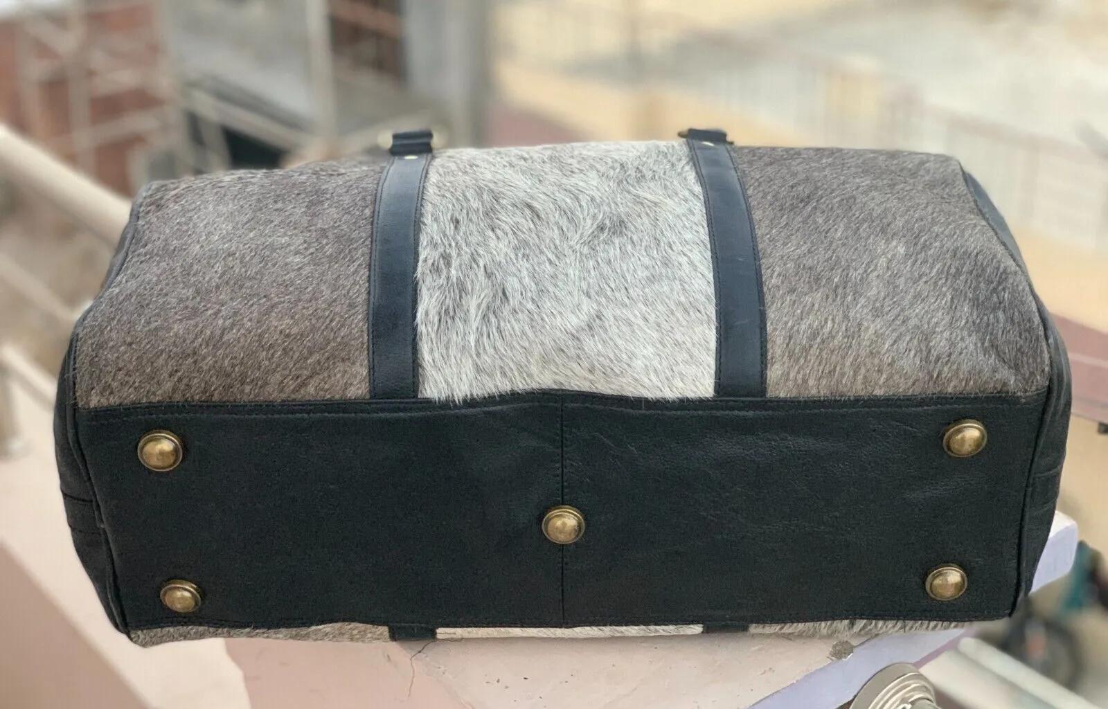 Exotic Grey Cowhide Overnight Bag