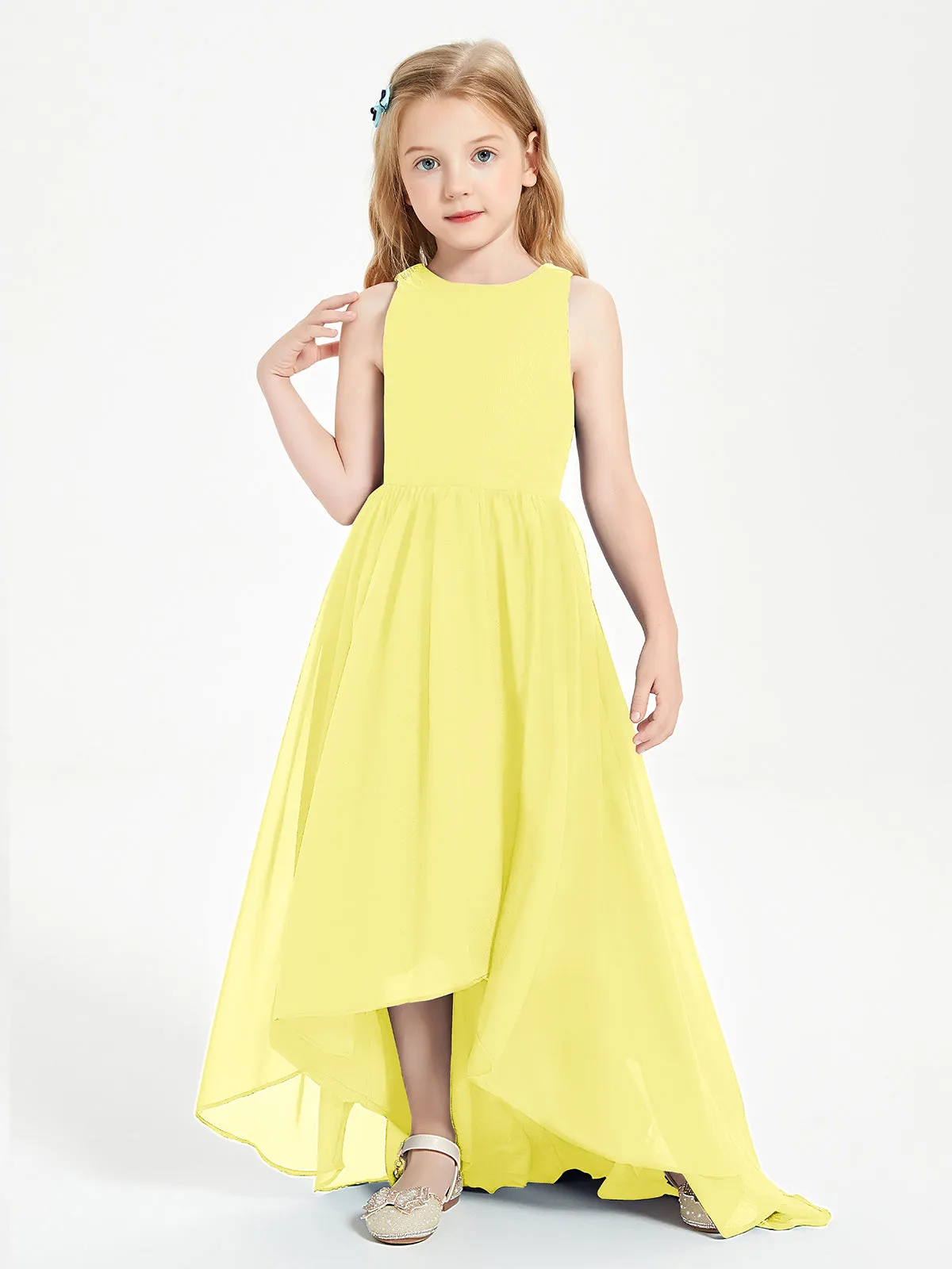 Exquisite Asymmetrical Junior Bridesmaid Dresses Scoop Neck Lemon