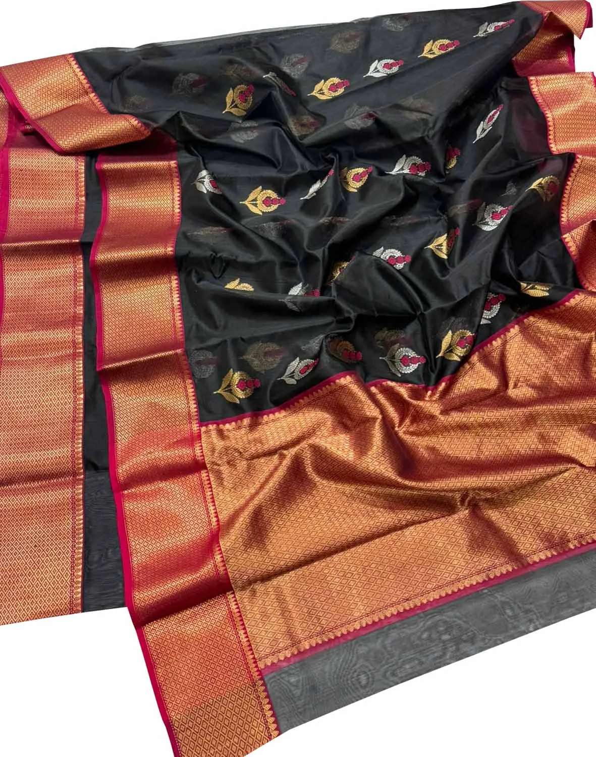 Exquisite Black Chanderi Silk Saree - Handloom Beauty