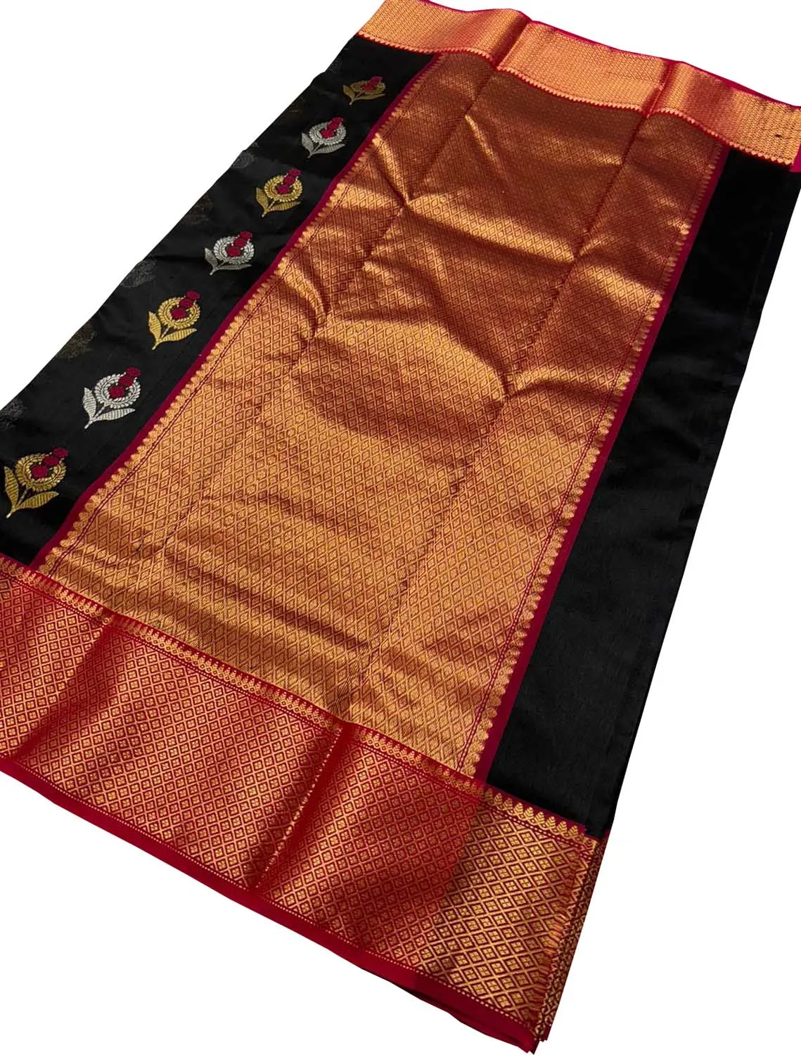 Exquisite Black Chanderi Silk Saree - Handloom Beauty