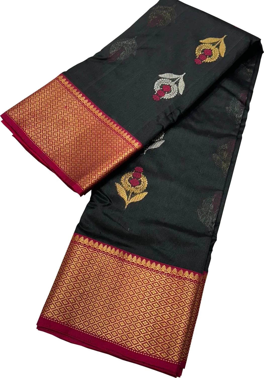 Exquisite Black Chanderi Silk Saree - Handloom Beauty