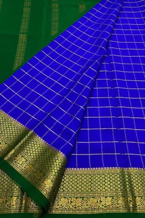 Exquisite Blue & Green Mysore Handloom Crepe Silk Saree