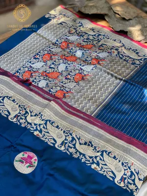 Exquisite Emerald Blue Banarasi Silk Saree