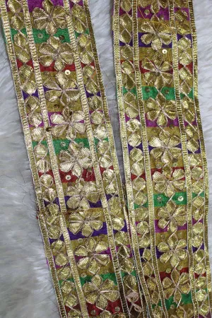 Exquisite Floral Gota Lace: Multicolor Handcrafted Beauty