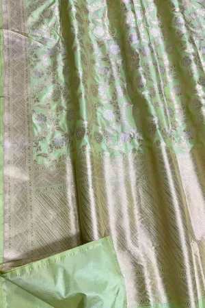 Exquisite Green Banarasi Pure Katan Silk Saree