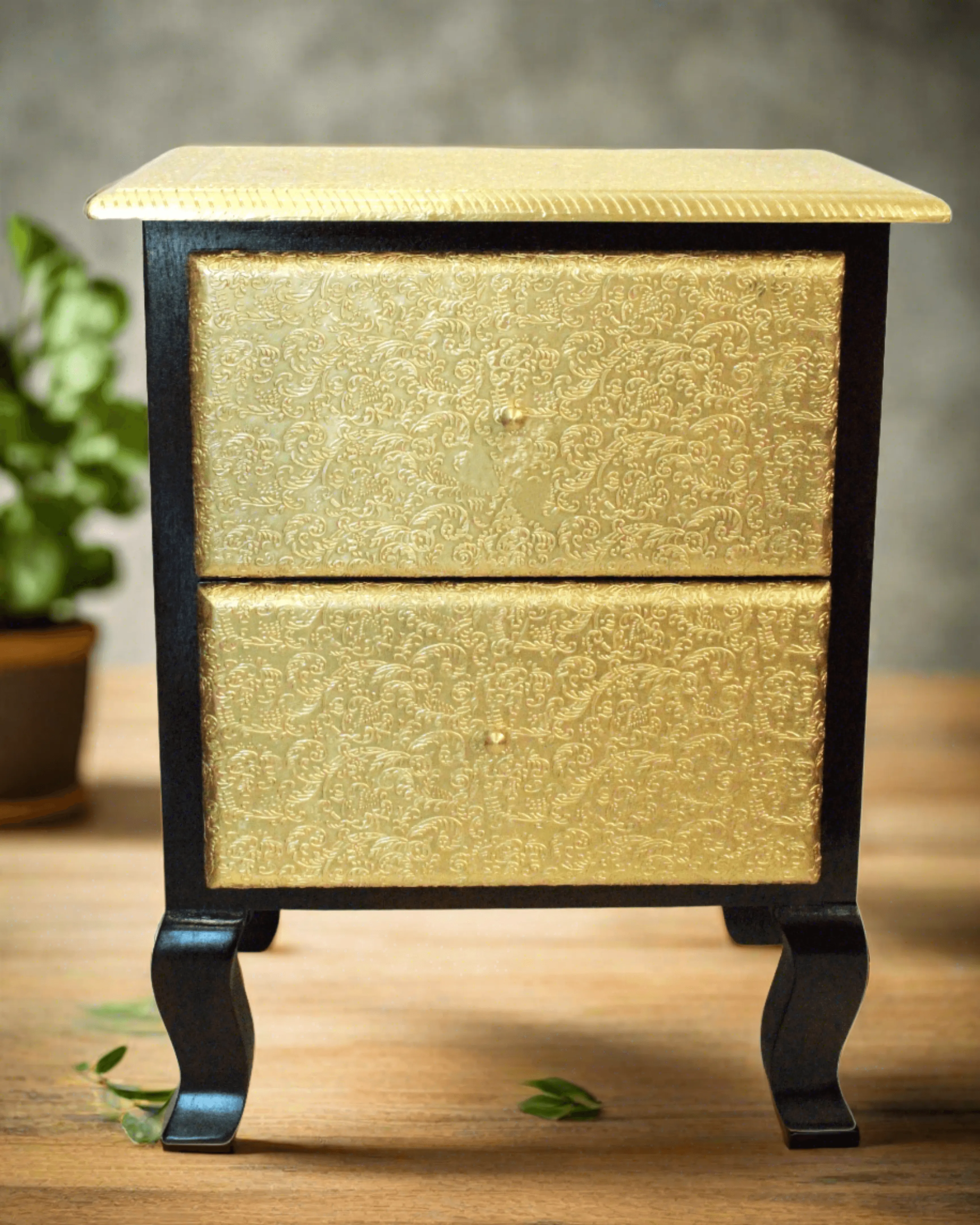 Exquisite Handcrafted Two-Drawer Box with Brass Fittings