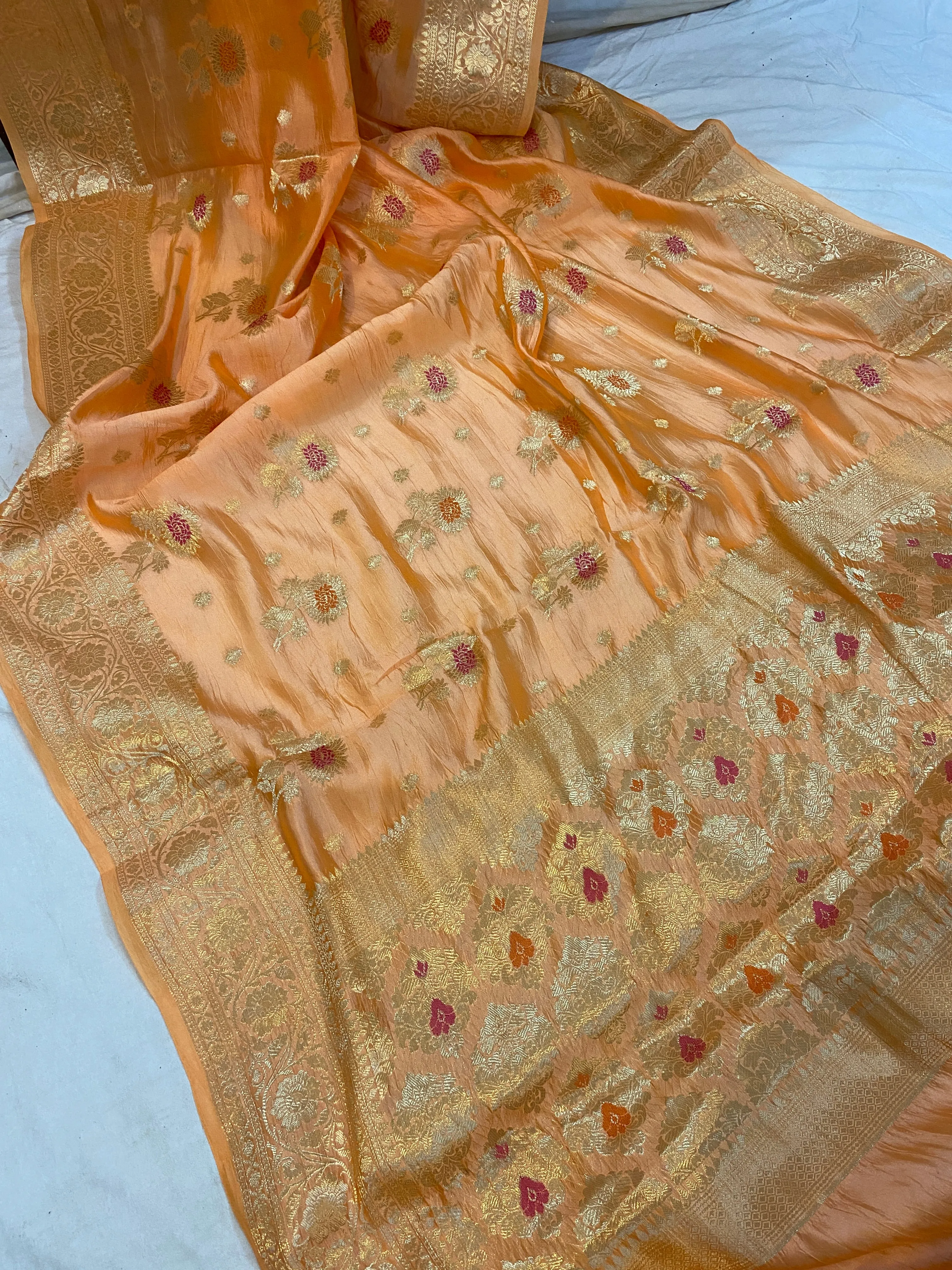Exquisite Peachy Orange Silk Saree