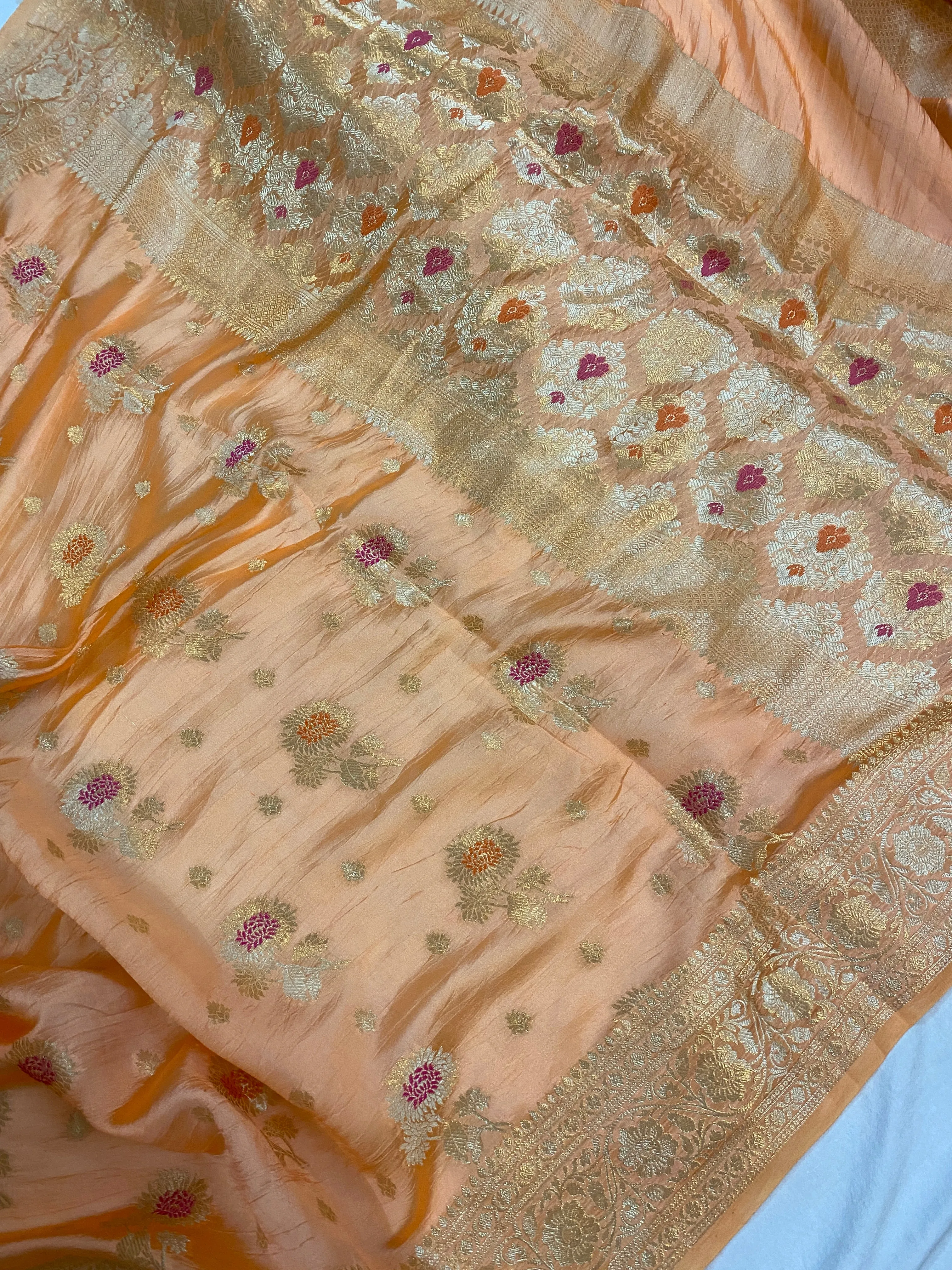 Exquisite Peachy Orange Silk Saree