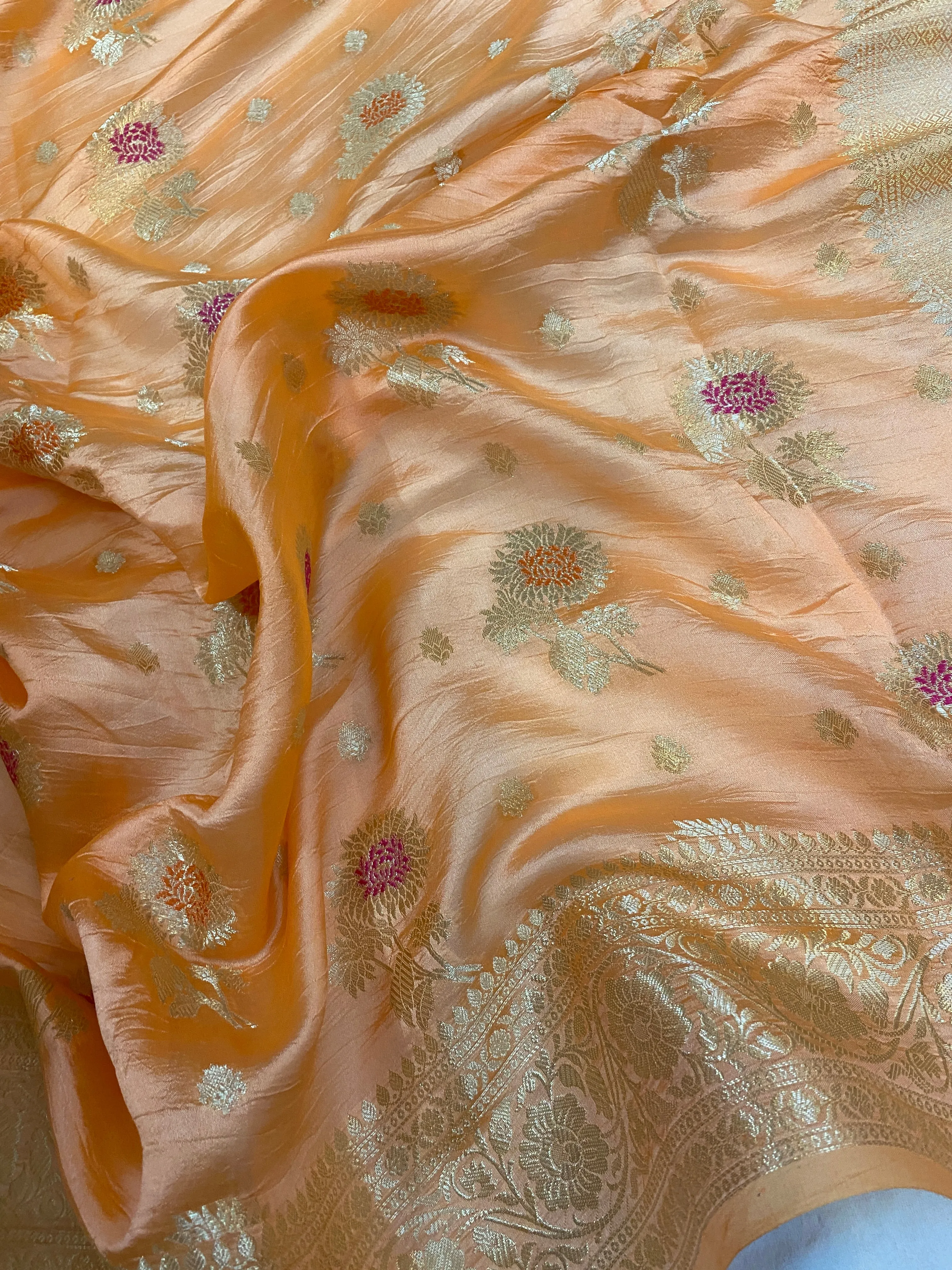 Exquisite Peachy Orange Silk Saree