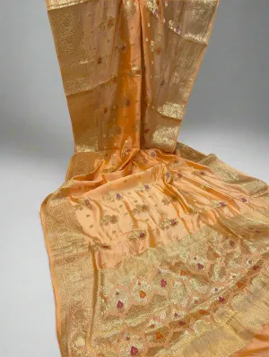 Exquisite Peachy Orange Silk Saree