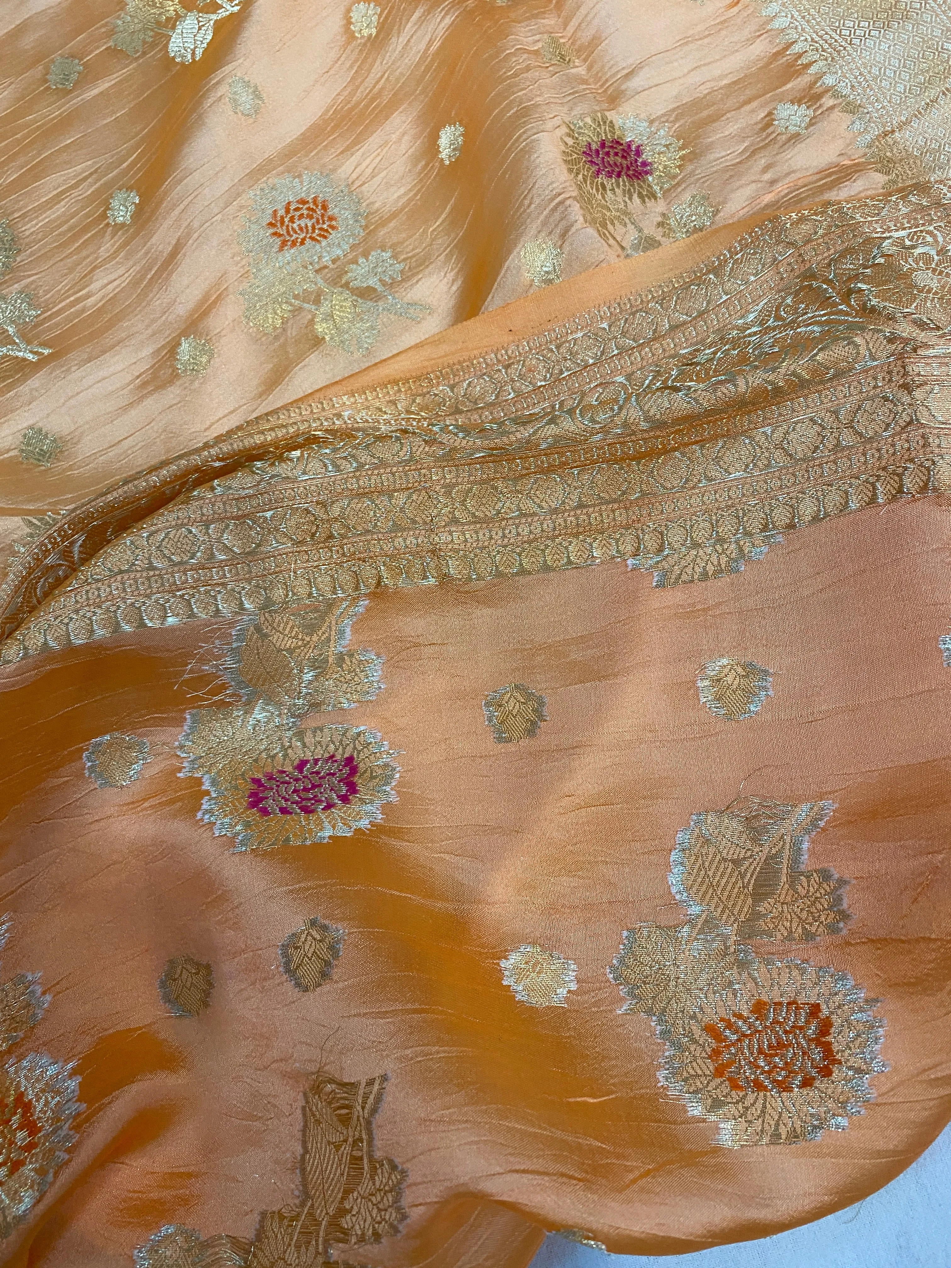Exquisite Peachy Orange Silk Saree