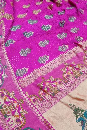 Exquisite Pink Bandhani Banarasi Pure Georgette Meenakari Saree