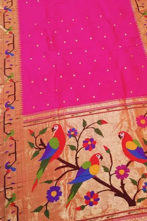 Exquisite Pink Paithani Silk Saree with Heavy Border