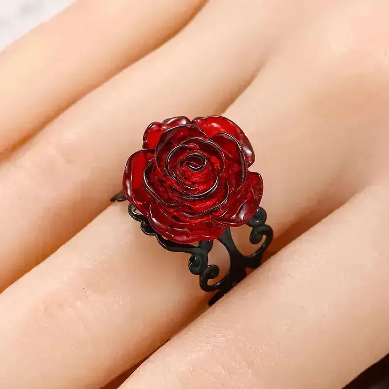 Exquisite Red Rose Adjustable Ring
