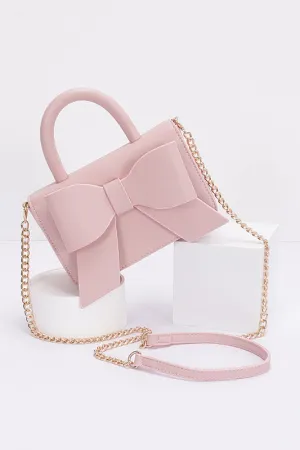 Faux Leather Bow Top Handle Bag