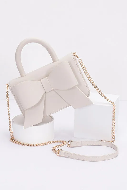 Faux Leather Bow Top Handle Bag